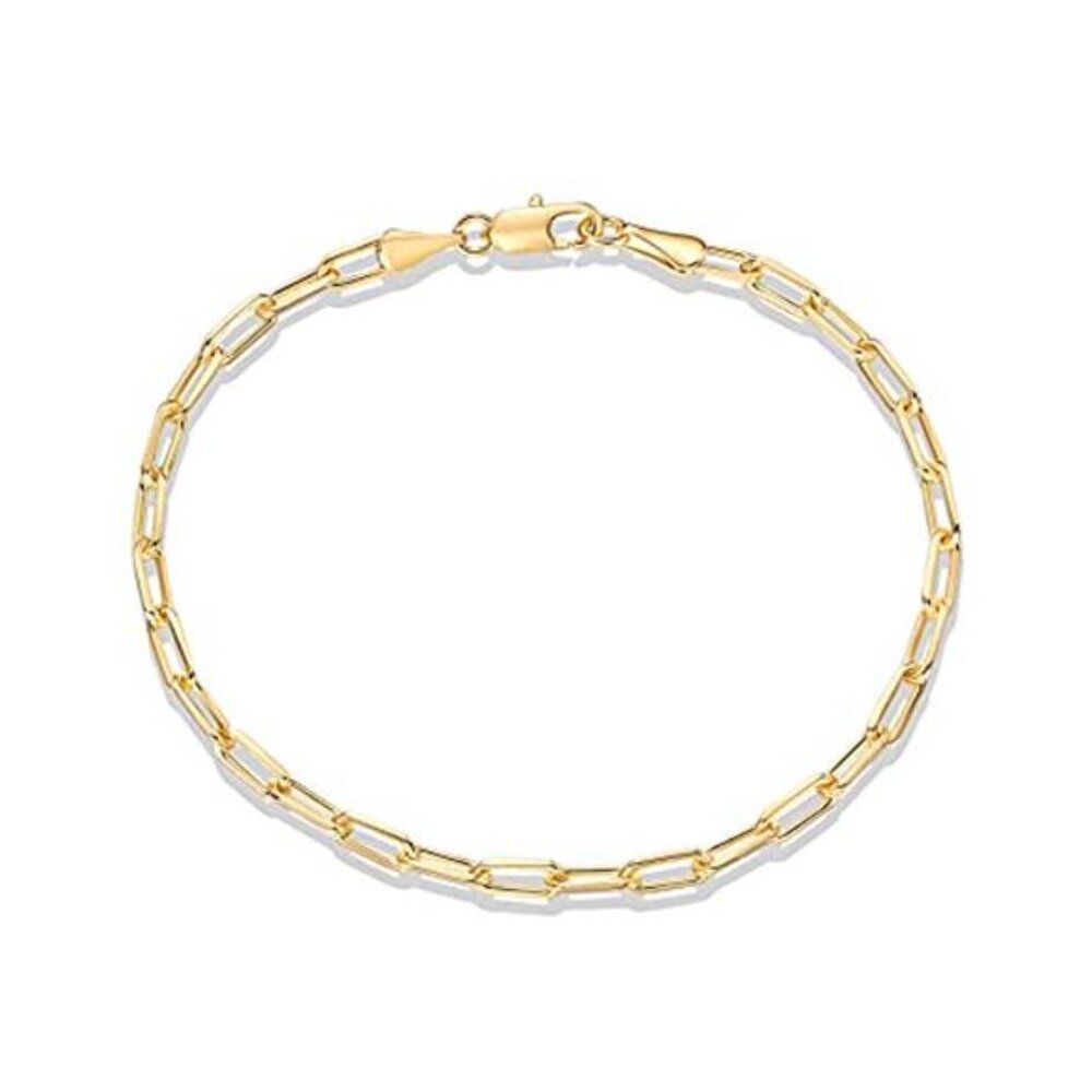 Gold Plated Paperclip Chain Bracelet Womens Adjustable Figaro Curb Link Bracelet